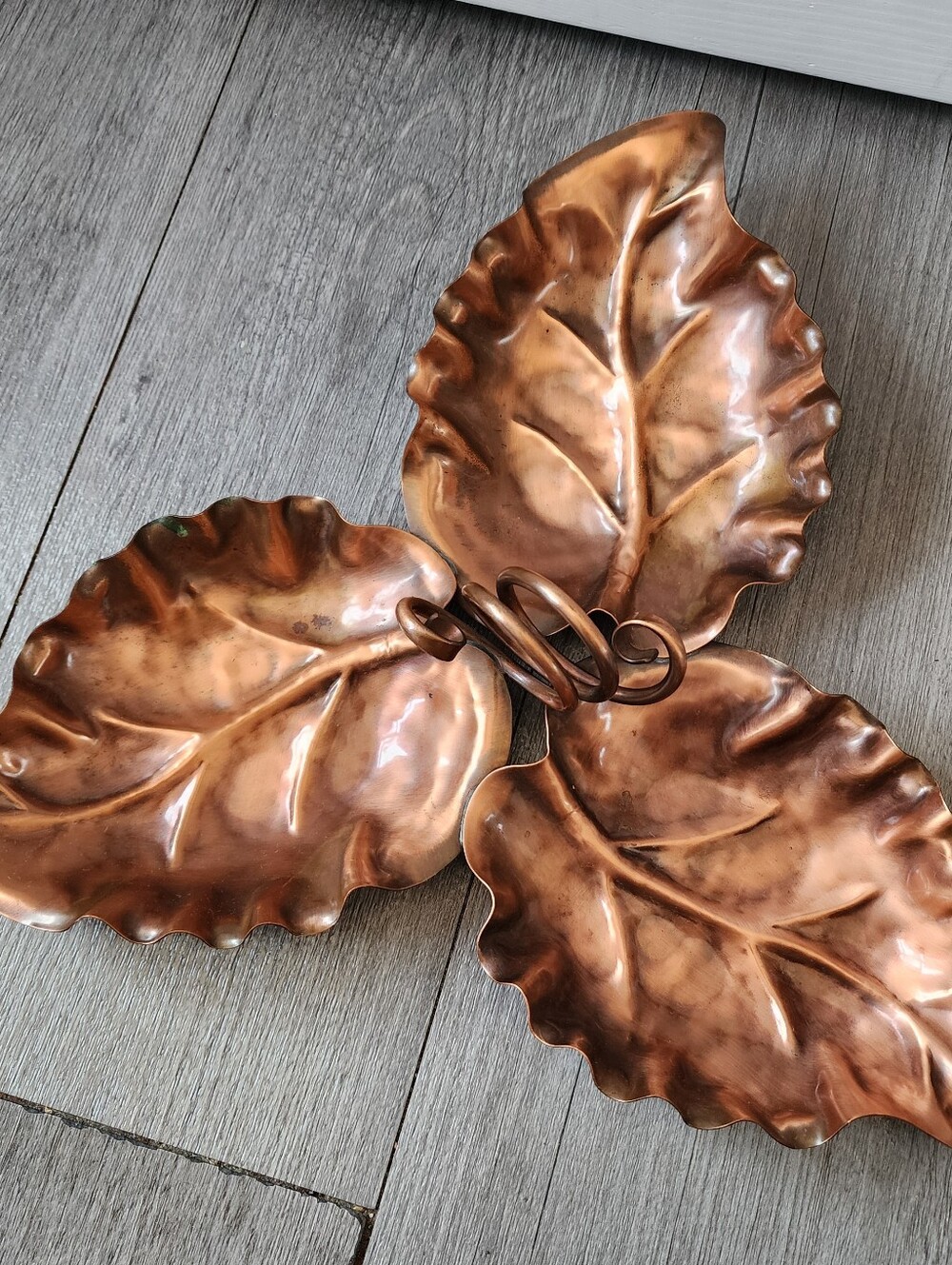 Vintage Gregorian Solid Copper 3 Leaf Serving Tray Dish 12"